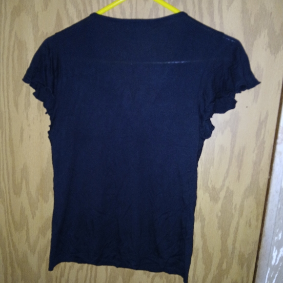 Daisy Fuentes Modal Top Womens Size Medium Black Textured Peplum Flutter Sleeves - Picture 2 of 11